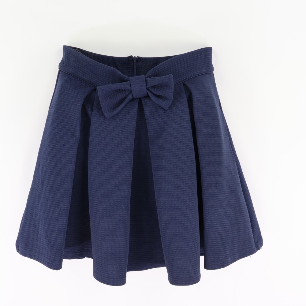 Shein Short Panel Skirt A-Line with Bow Womens Size M Navy Blue Polyester Blend